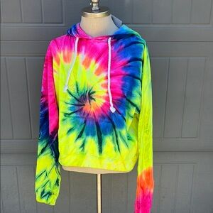 🐬NWT Southern Spirit cotton tie dye multi neon hippie hoodie Pullover XL